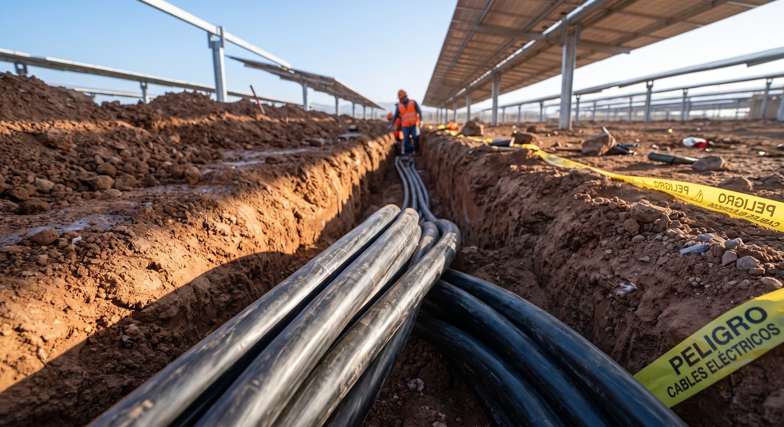Canalización de cables de media tensión en parque fotovoltaico